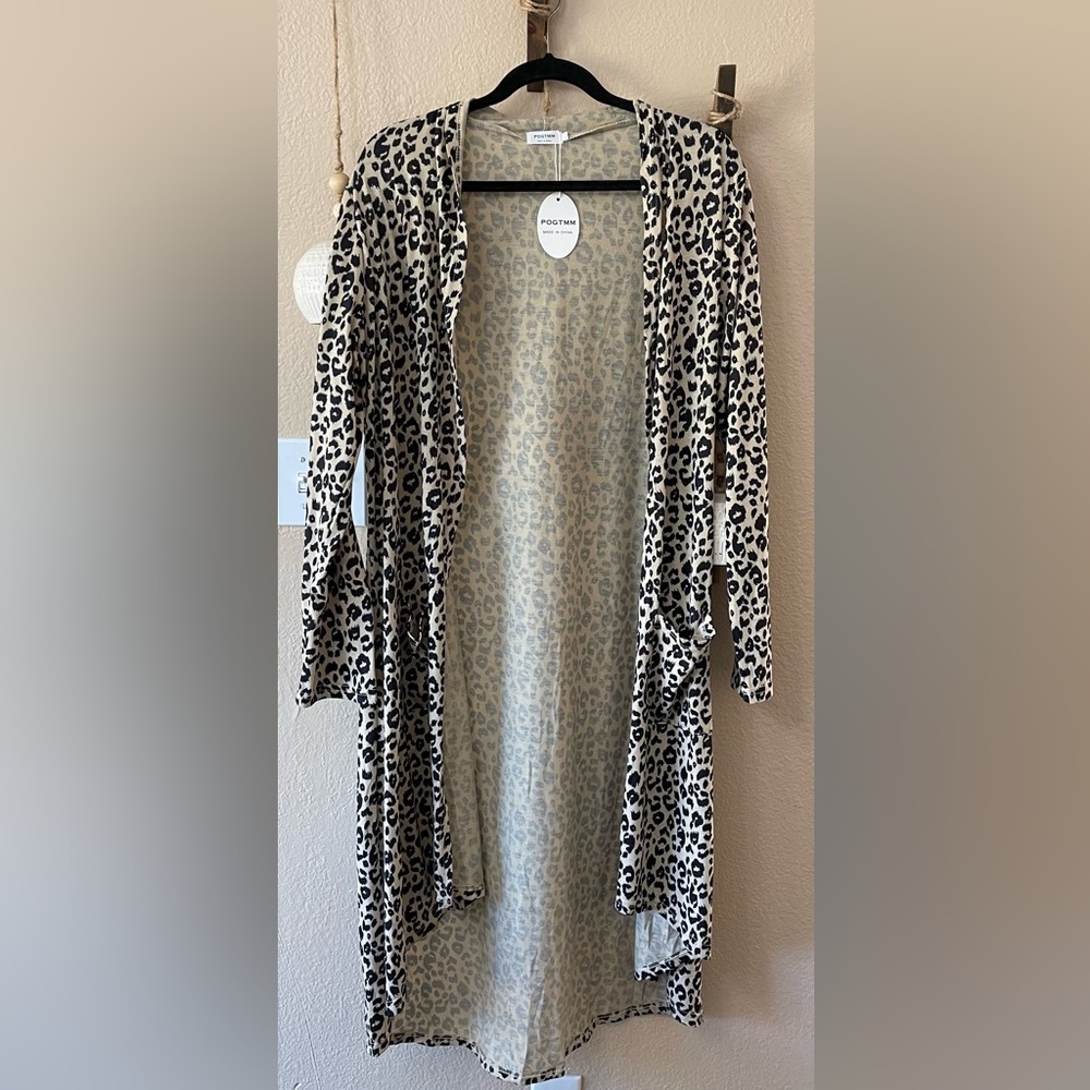 Neutral leopard duster open cardigan
